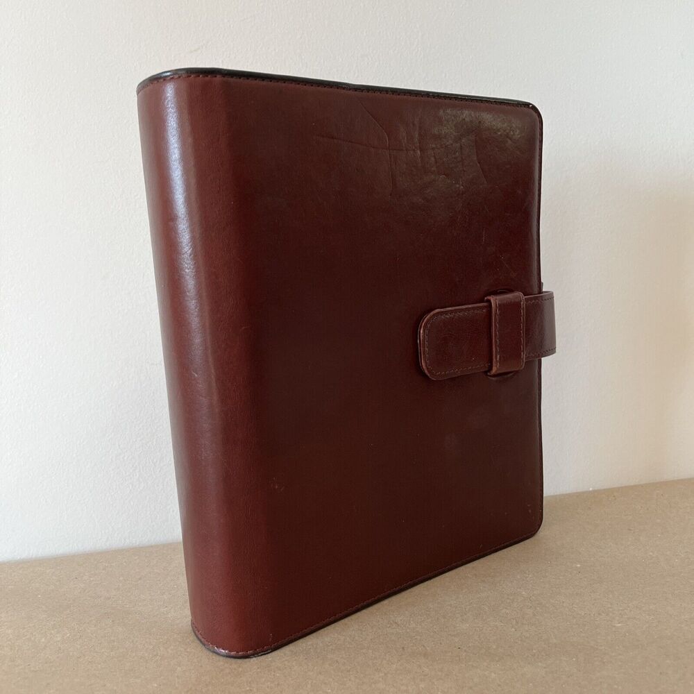 Day-Timer Planner Binder Brown Leather 7 Rings Loose Leaf USA Made 1996 Vintage